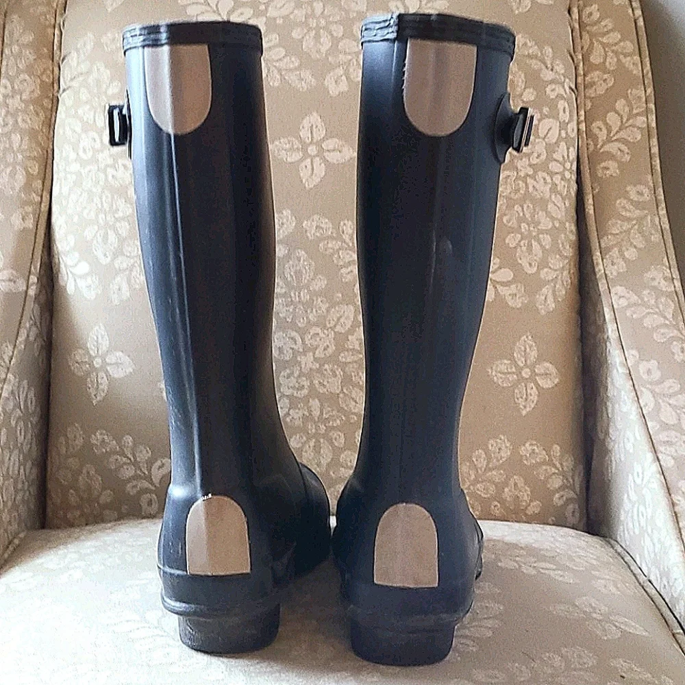 Hunter Kids Black Rain Boots with Red Logo